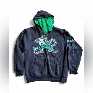 Notre Dame Fighting Irish Hoodie Distressed Leprechaun Logo Navy & Green Size L